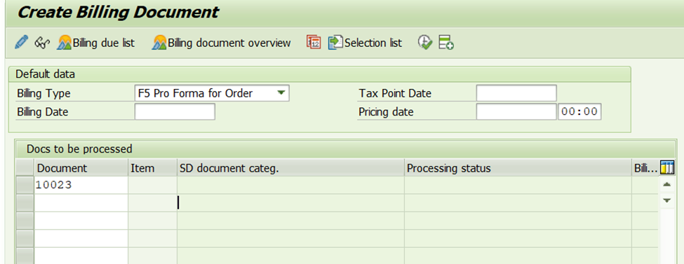 Order related Pro Forma Invoice