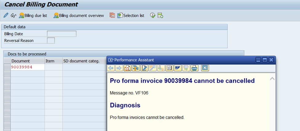 How do I cancel a proforma invoice in SAP