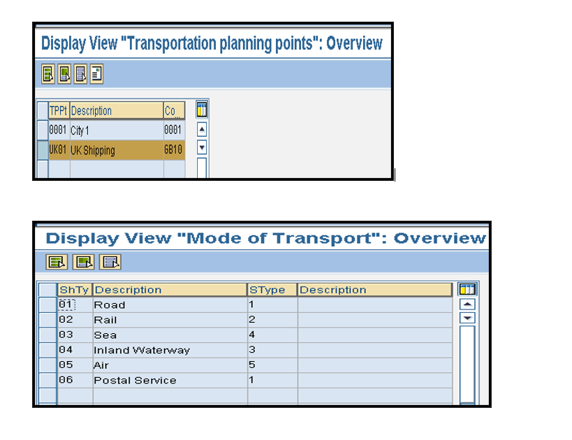 mode of transport in sap